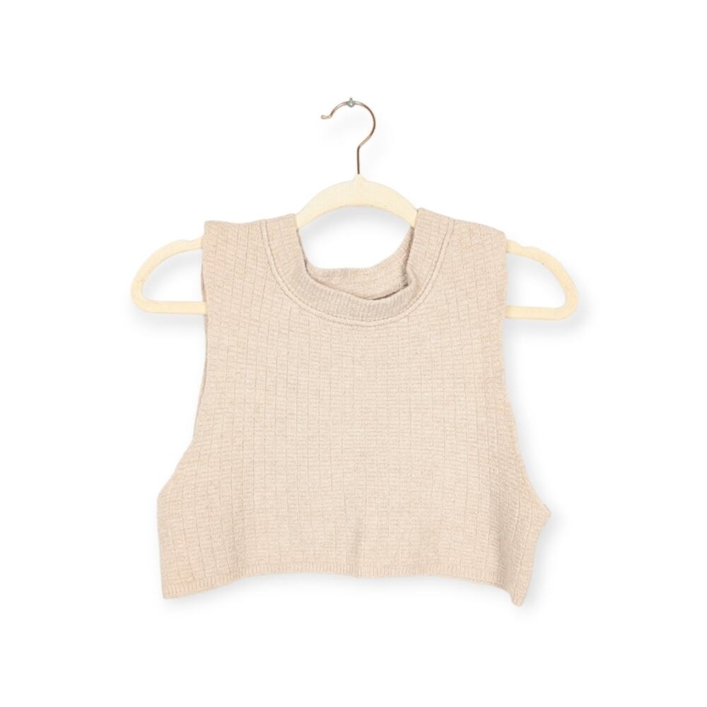 Free People Oatmeal Wool Blend Mock Neck Sleeveless Crop Knit Top Size M
